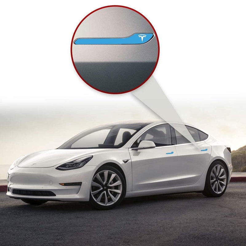 اي بس سي IPG لـ Tesla Model 3 / Model Y مجموعة ملصقات لاصقة لمقبض الباب (مجموعة من 4) مع شعار Tesla (أزرق فاتح لامع) - Image 5